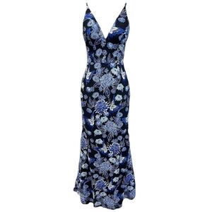 Dress the Population Sharon Floral Embroidered Gown Black/Blue Size XS NWOT